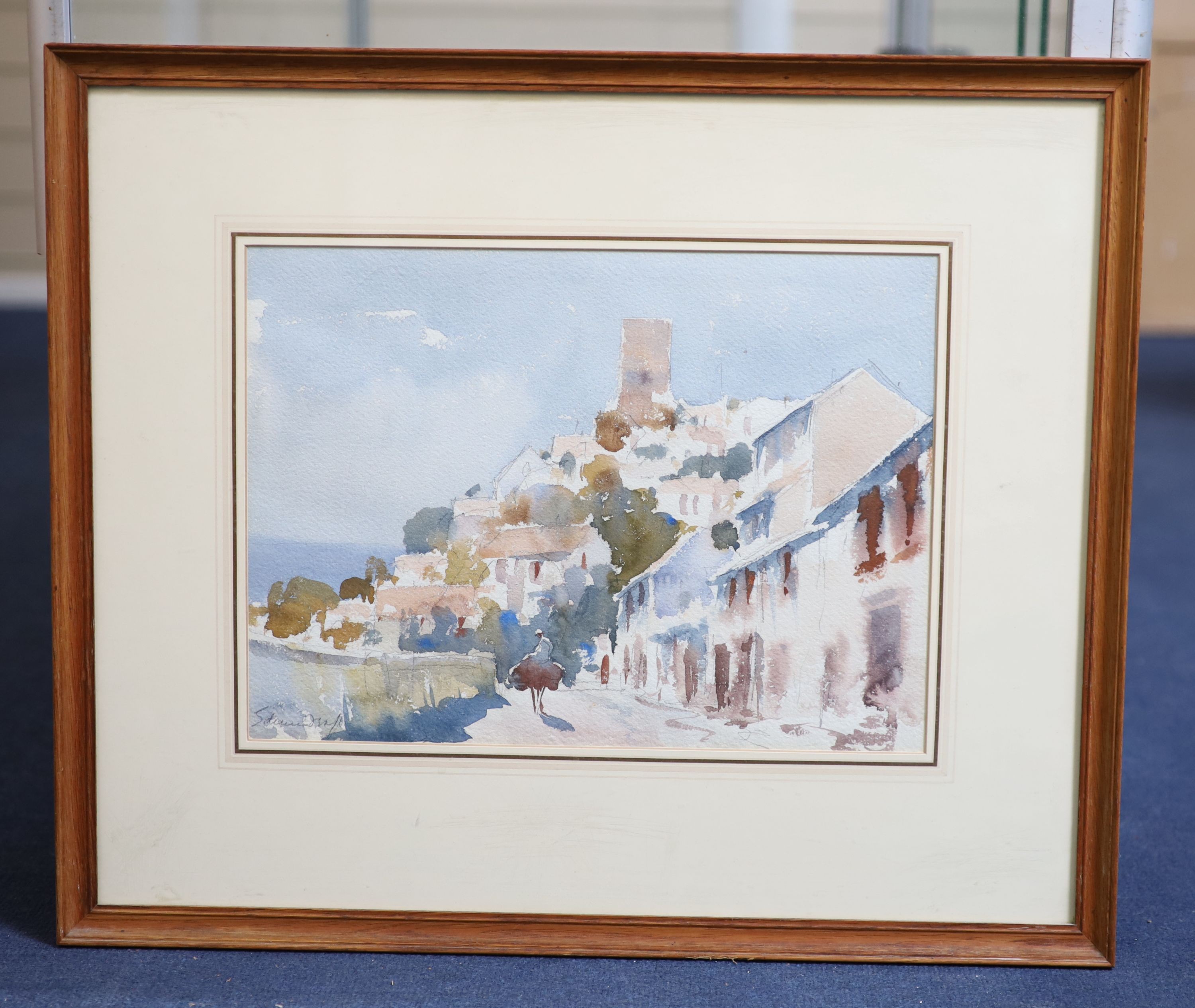 Edward Seago, RWS, RBA (1910-1974), A street in Torremolinos, Watercolour, 27 x 37cm.